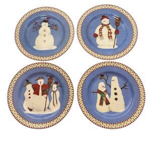 Vintage Debbie Mumm Festive Snowman Dessert Salad Plates Set of 4